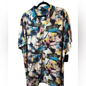 NWT No Boundaries Plus Size Sunset Palm Trees Button Down Blouse Top- Size 3XL